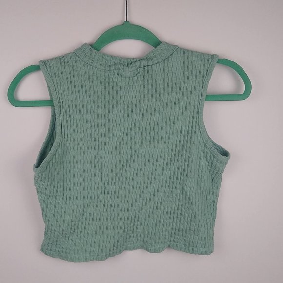 Heart & Hips Blue Pointelle Crop Top Tank sz L - Picture 2 of 5